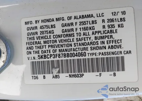2011 Honda Accord 3.5 Ex-L z USA, uszkodzony, nr VIN 5KBCP3F87BB004060